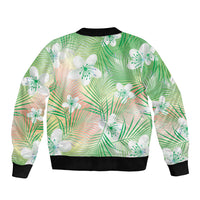 Green Aloha Hawaiian Sleeve Zip Bomber Jacket Tropical Flower Palm Leaf Pattern LT19 - Polynesian Pride