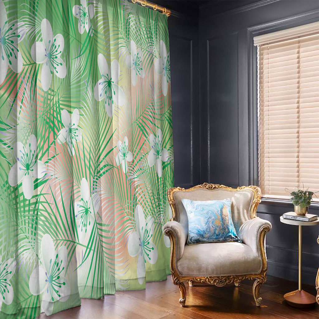 Green Aloha Hawaiian Window Curtain Tropical Flower Palm Leaf Pattern LT19 - Polynesian Pride
