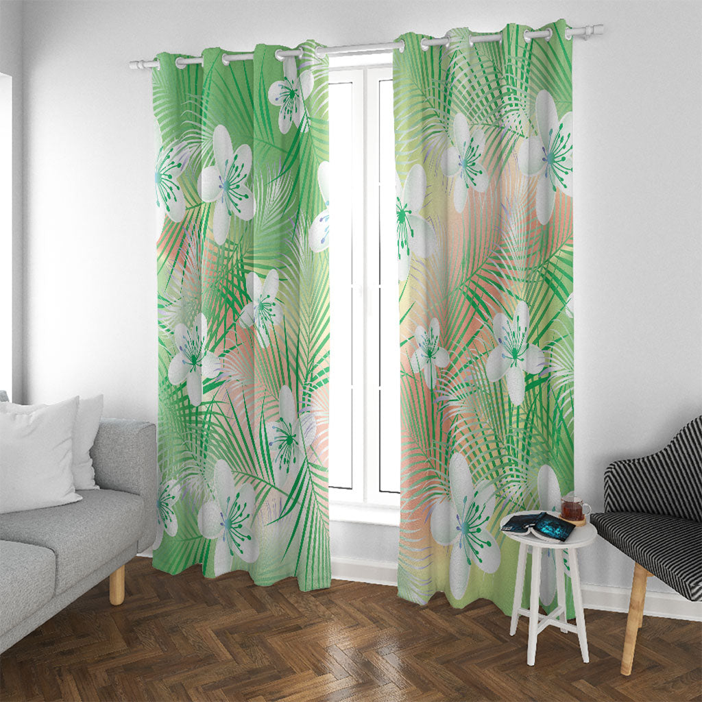 Green Aloha Hawaiian Window Curtain Tropical Flower Palm Leaf Pattern LT19 With Grommets Green - Polynesian Pride