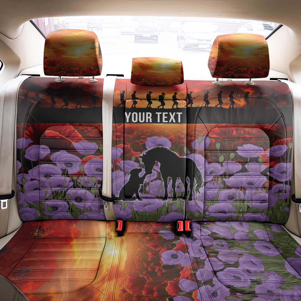 Personalised ANZAC Day Back Car Seat Cover Remembering the Animals of War