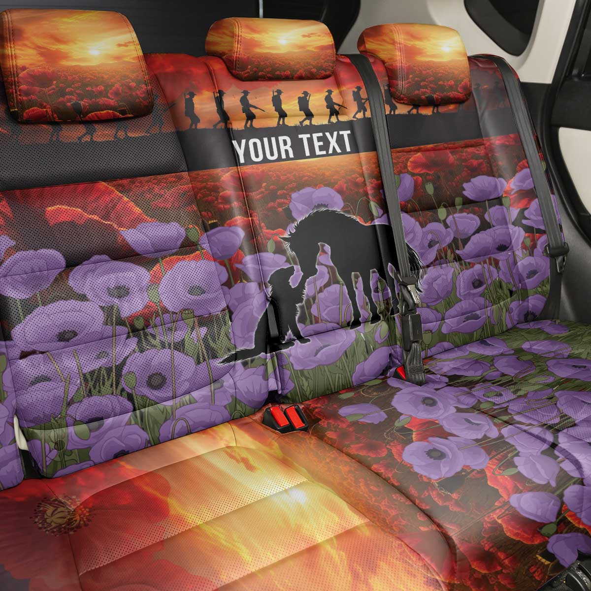 Personalised ANZAC Day Back Car Seat Cover Remembering the Animals of War