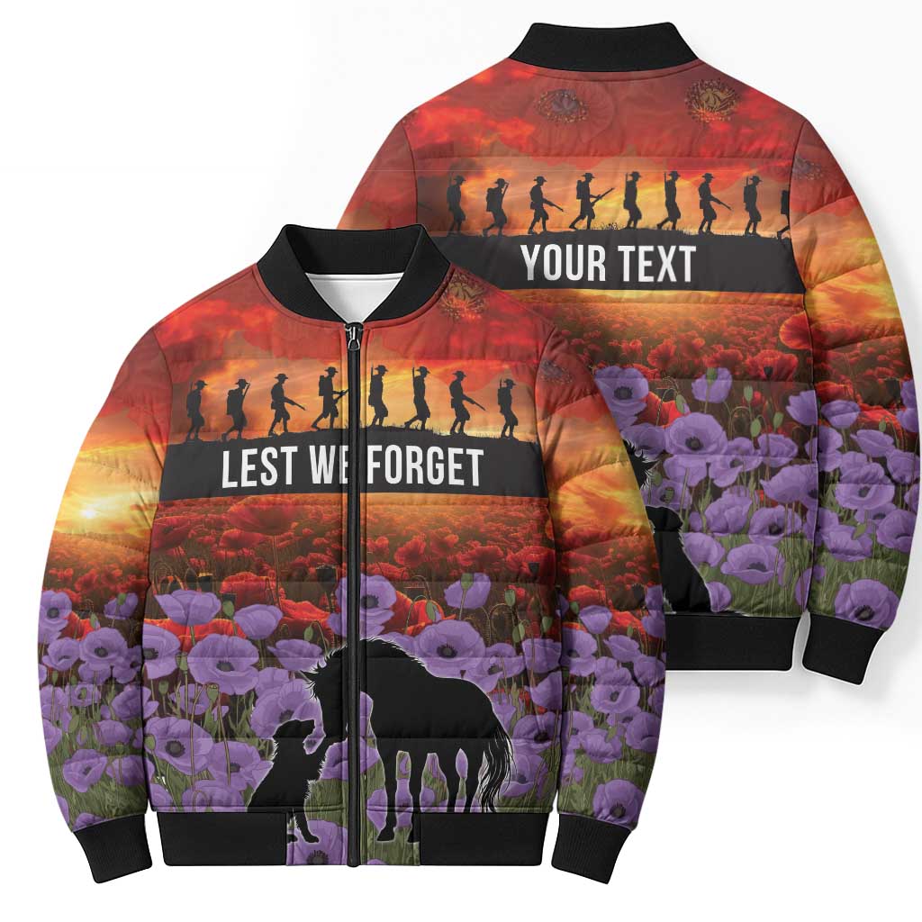 Personalised ANZAC Day Bomber Puffer Jacket Remembering the Animals of War LT19 - Polynesian Pride