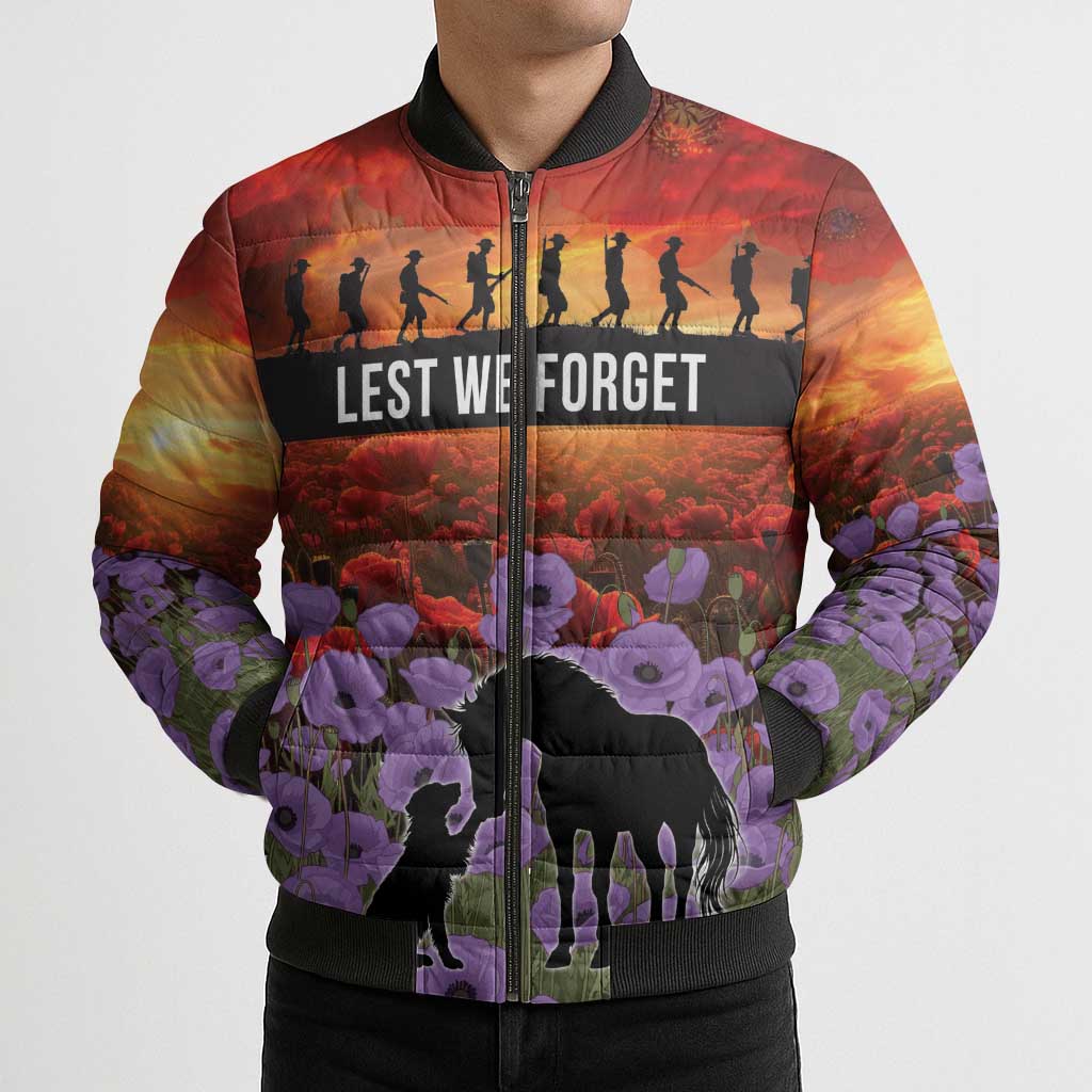 Personalised ANZAC Day Bomber Puffer Jacket Remembering the Animals of War LT19 - Polynesian Pride