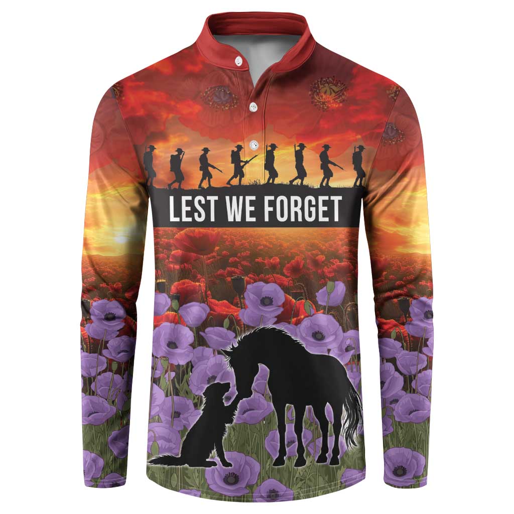 Personalised ANZAC Day Button Sweatshirt Remembering the Animals of War LT19 Purple - Polynesian Pride