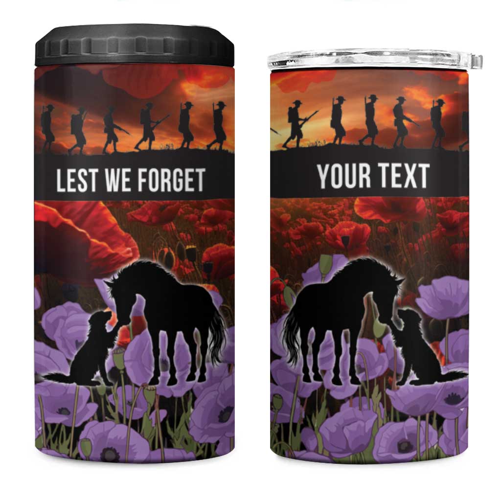 Personalised ANZAC Day 4 in 1 Can Cooler Tumbler Remembering the Animals of War LT19 One Size: 16 oz Purple - Polynesian Pride