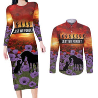 Personalised ANZAC Day Couples Matching Long Sleeve Bodycon Dress and Long Sleeve Button Shirt Remembering the Animals of War