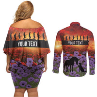 Personalised ANZAC Day Couples Matching Off Shoulder Short Dress and Long Sleeve Button Shirt Remembering the Animals of War LT19 - Polynesian Pride
