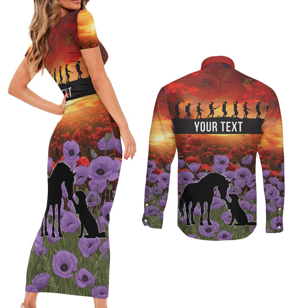 Personalised ANZAC Day Couples Matching Short Sleeve Bodycon Dress and Long Sleeve Button Shirt Remembering the Animals of War LT19 - Polynesian Pride