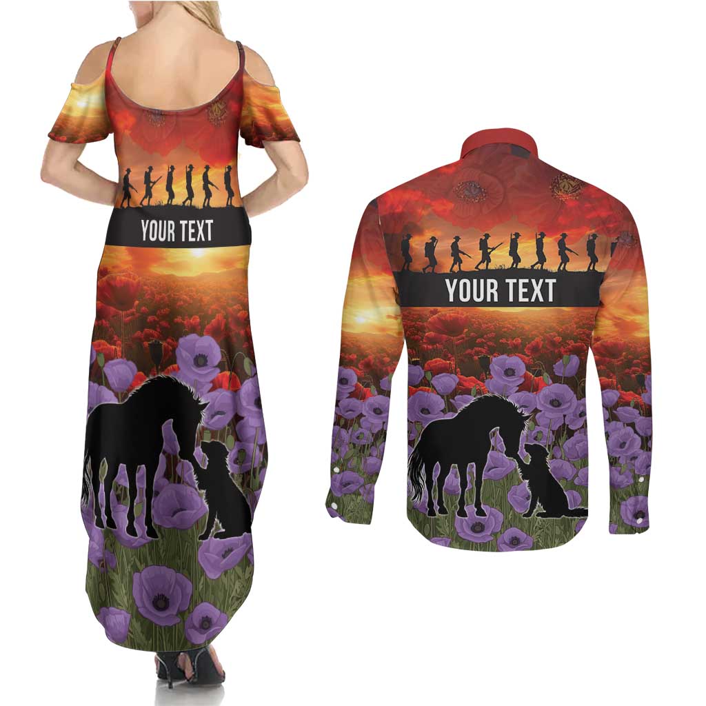 Personalised ANZAC Day Couples Matching Summer Maxi Dress and Long Sleeve Button Shirt Remembering the Animals of War LT19 - Polynesian Pride