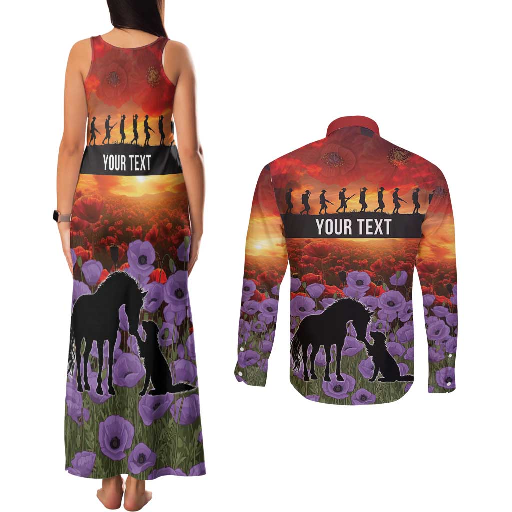 Personalised ANZAC Day Couples Matching Tank Maxi Dress and Long Sleeve Button Shirt Remembering the Animals of War LT19 - Polynesian Pride