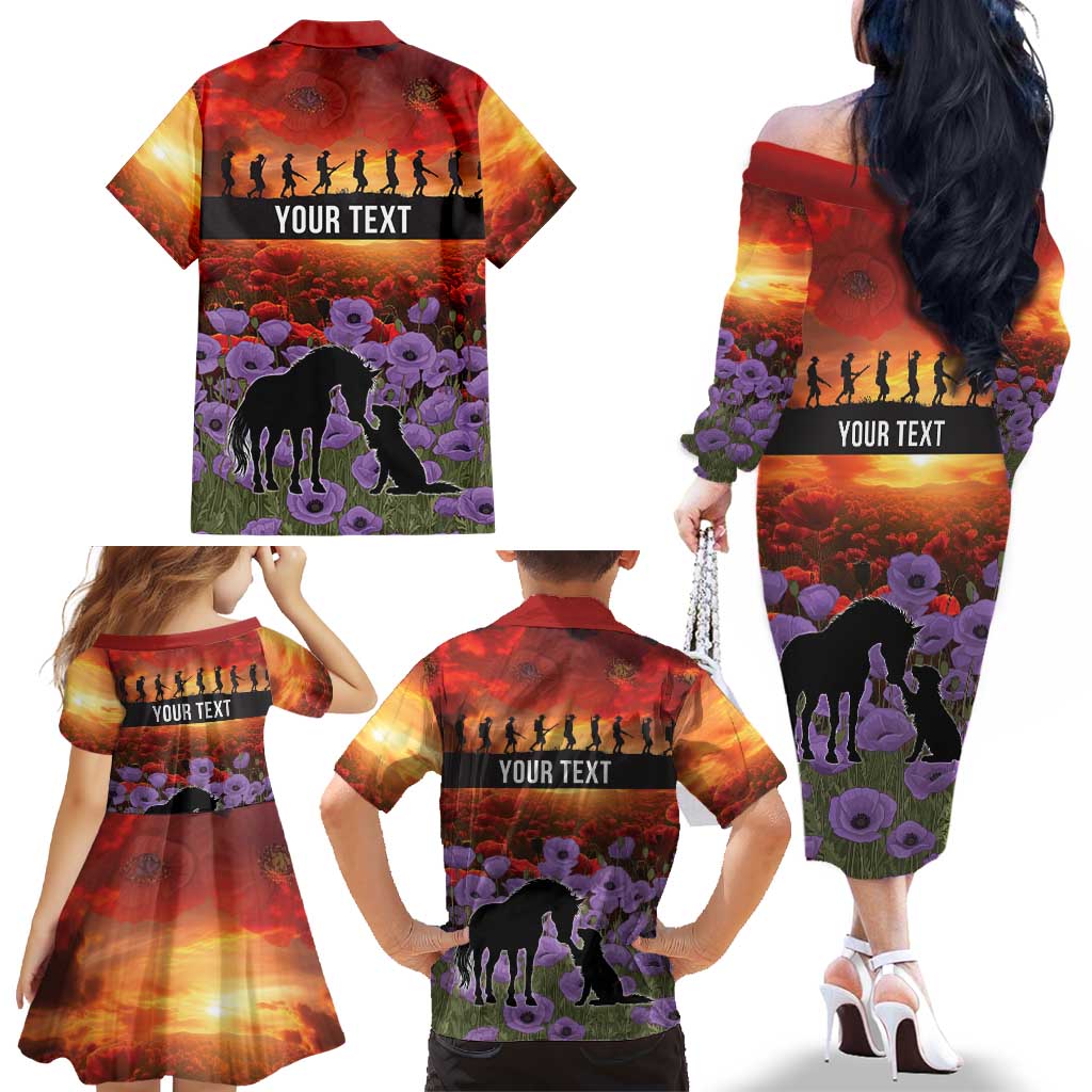 Personalised ANZAC Day Family Matching Off The Shoulder Long Sleeve Dress and Hawaiian Shirt Remembering the Animals of War