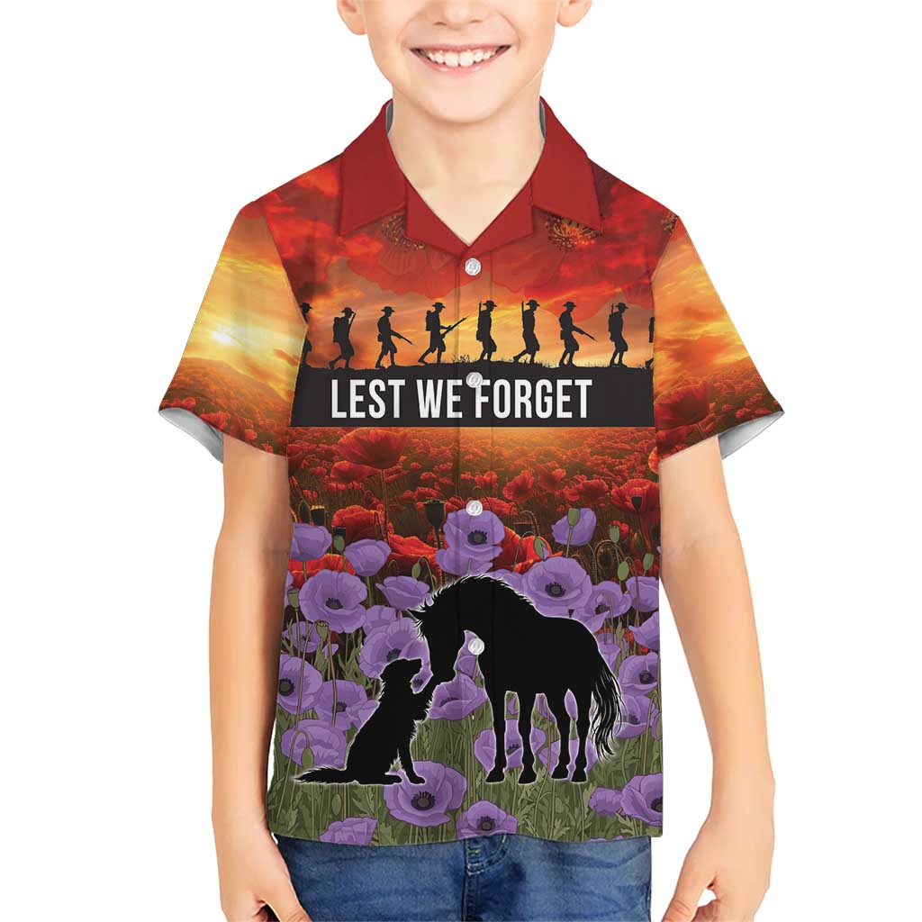 Personalised ANZAC Day Family Matching Off The Shoulder Long Sleeve Dress and Hawaiian Shirt Remembering the Animals of War