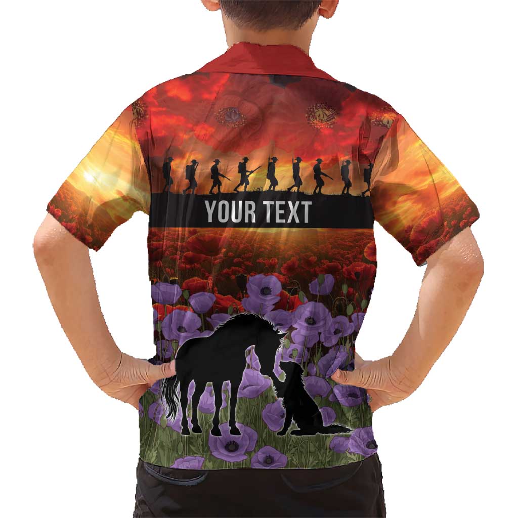 Personalised ANZAC Day Family Matching Off Shoulder Short Dress and Hawaiian Shirt Remembering the Animals of War