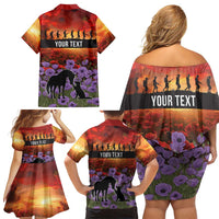 Personalised ANZAC Day Family Matching Off Shoulder Short Dress and Hawaiian Shirt Remembering the Animals of War