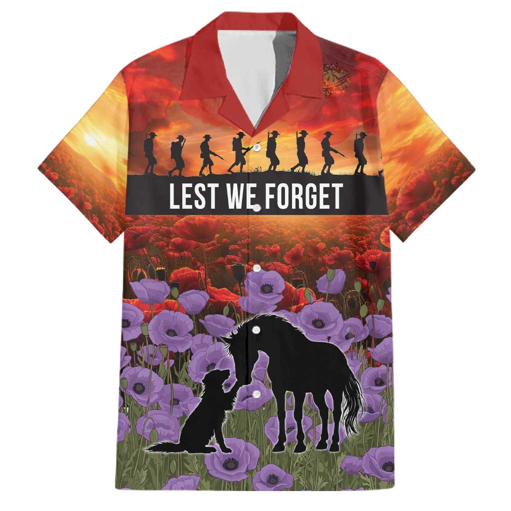 Personalised ANZAC Day Family Matching Off Shoulder Short Dress and Hawaiian Shirt Remembering the Animals of War
