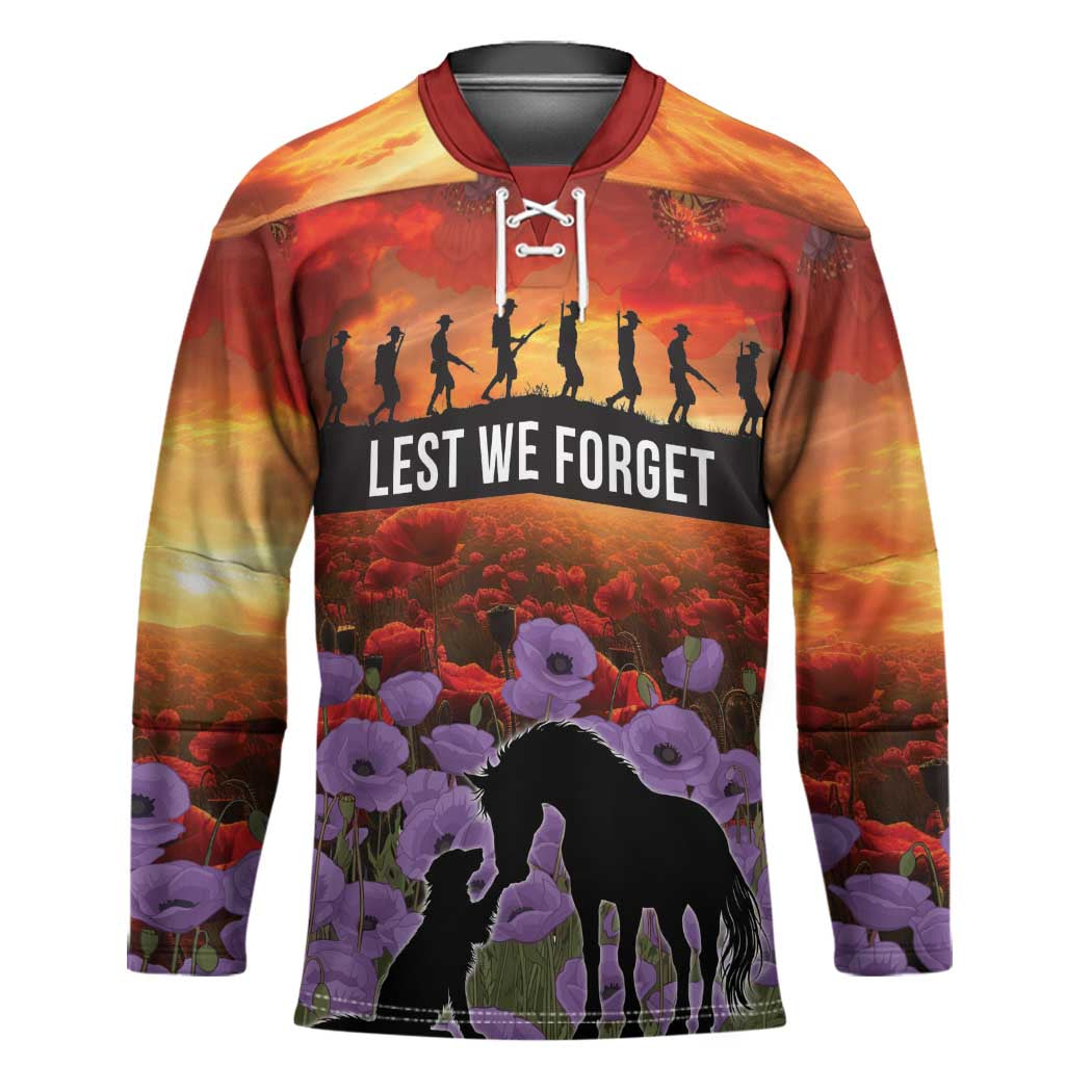Personalised ANZAC Day Hockey Jersey Remembering the Animals of War LT19 Unisex Purple - Polynesian Pride