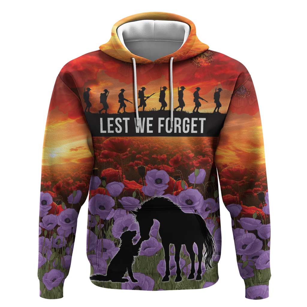 Personalised ANZAC Day Hoodie Remembering the Animals of War LT19 Pullover Hoodie Purple - Polynesian Pride