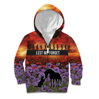 Personalised ANZAC Day Kid Hoodie Remembering the Animals of War LT19 Zip Hoodie Purple - Polynesian Pride