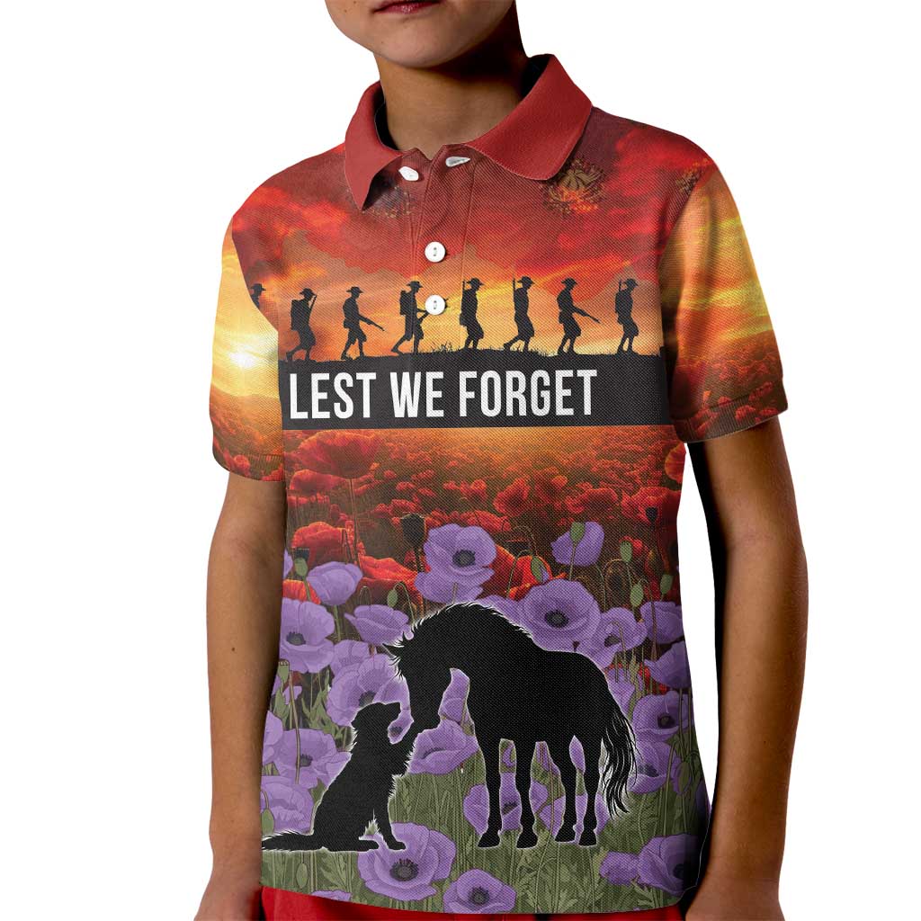 Personalised ANZAC Day Kid Polo Shirt Remembering the Animals of War LT19 Kid Purple - Polynesian Pride