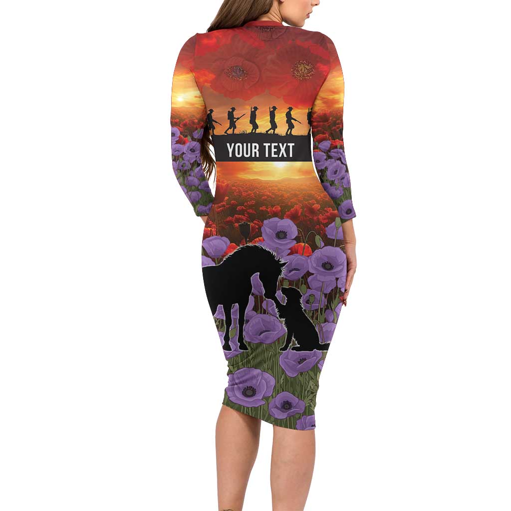 Personalised ANZAC Day Long Sleeve Bodycon Dress Remembering the Animals of War LT19 - Polynesian Pride