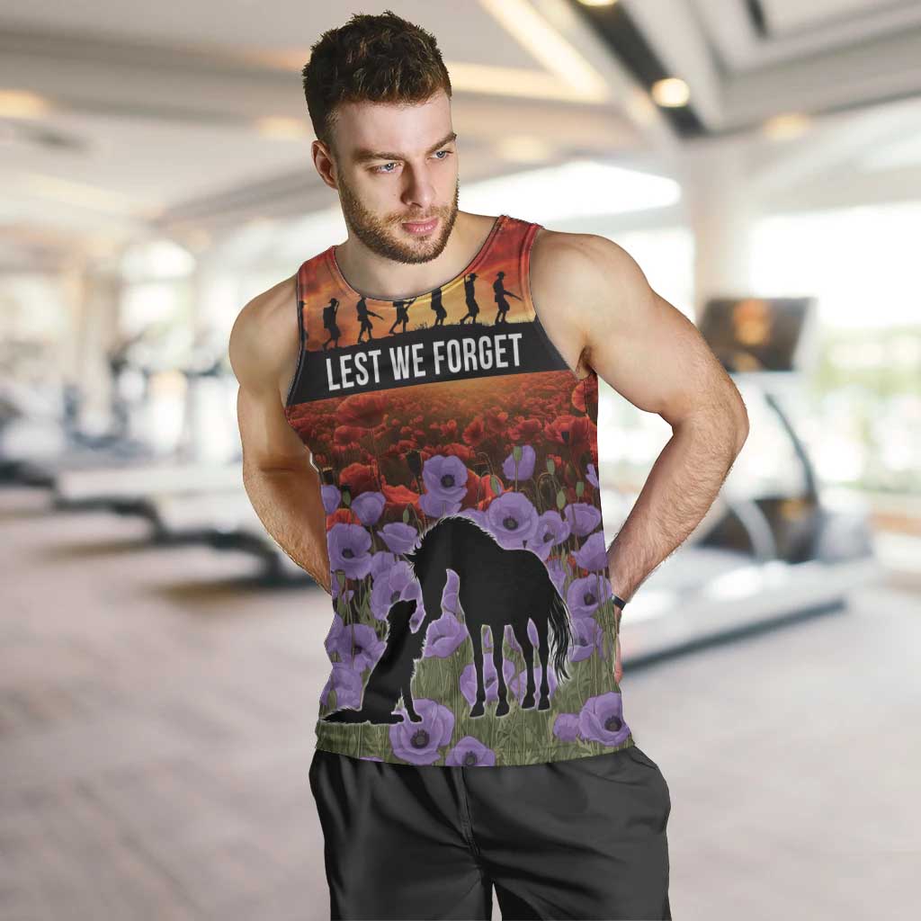 Personalised ANZAC Day Men Tank Top Remembering the Animals of War LT19 Purple - Polynesian Pride