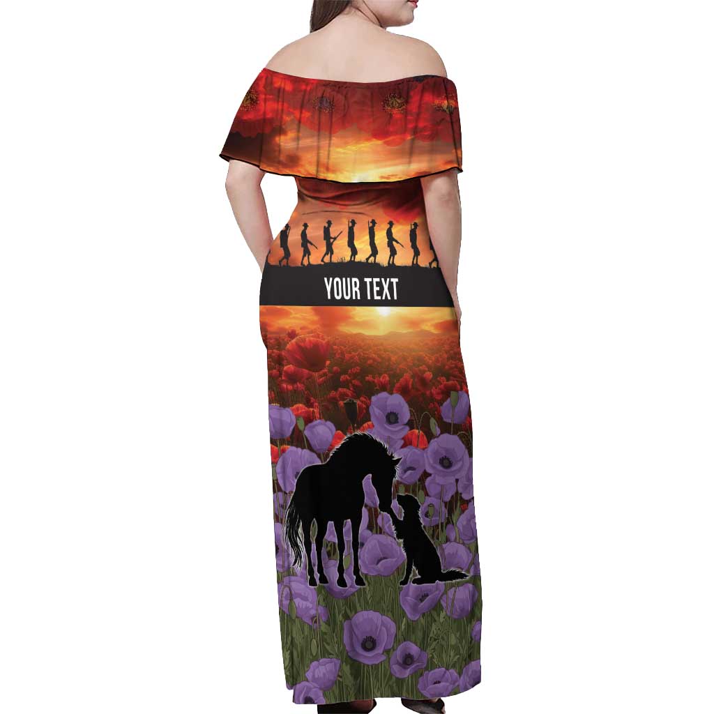 Personalised ANZAC Day Off Shoulder Maxi Dress Remembering the Animals of War LT19 - Polynesian Pride