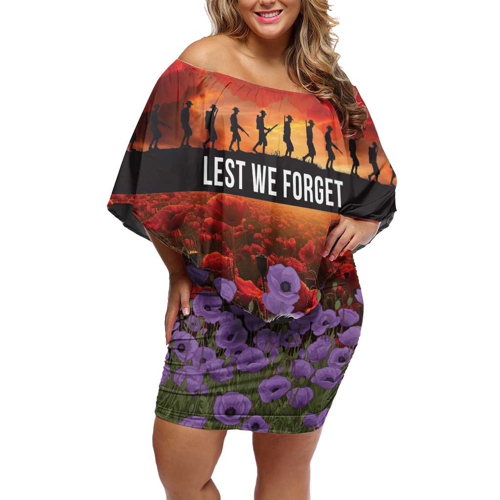 Personalised ANZAC Day Off Shoulder Short Dress Remembering the Animals of War