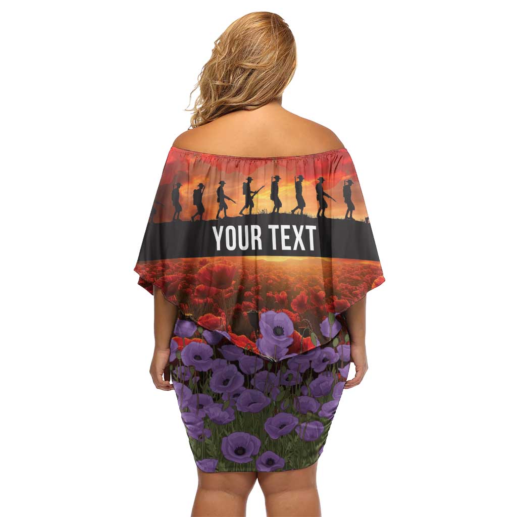 Personalised ANZAC Day Off Shoulder Short Dress Remembering the Animals of War