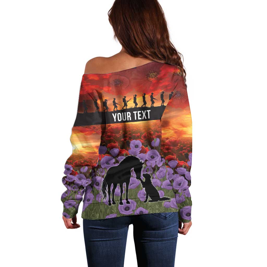 Personalised ANZAC Day Off Shoulder Sweater Remembering the Animals of War LT19 - Polynesian Pride