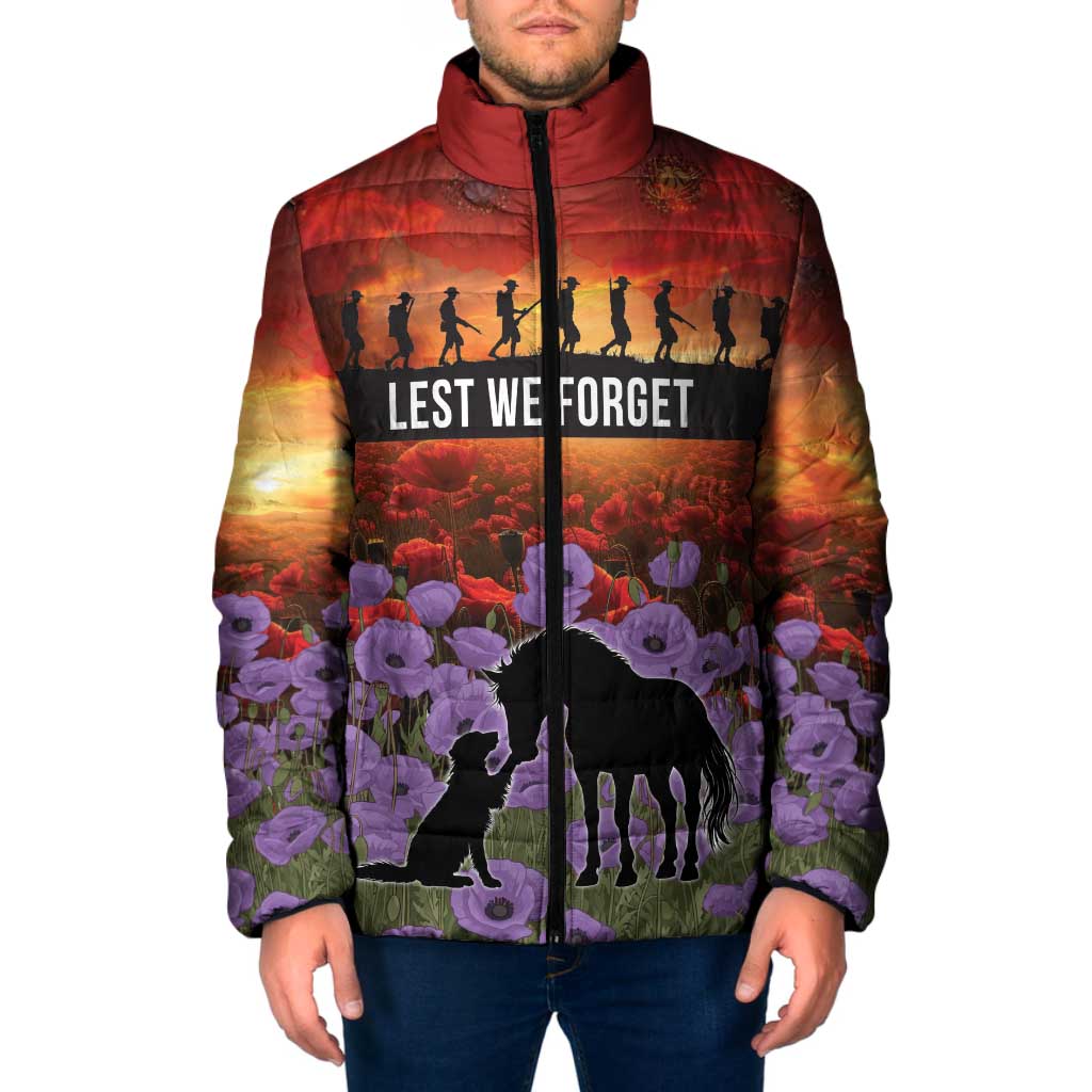 Personalised ANZAC Day Padded Jacket Remembering the Animals of War LT19 Men Purple - Polynesian Pride