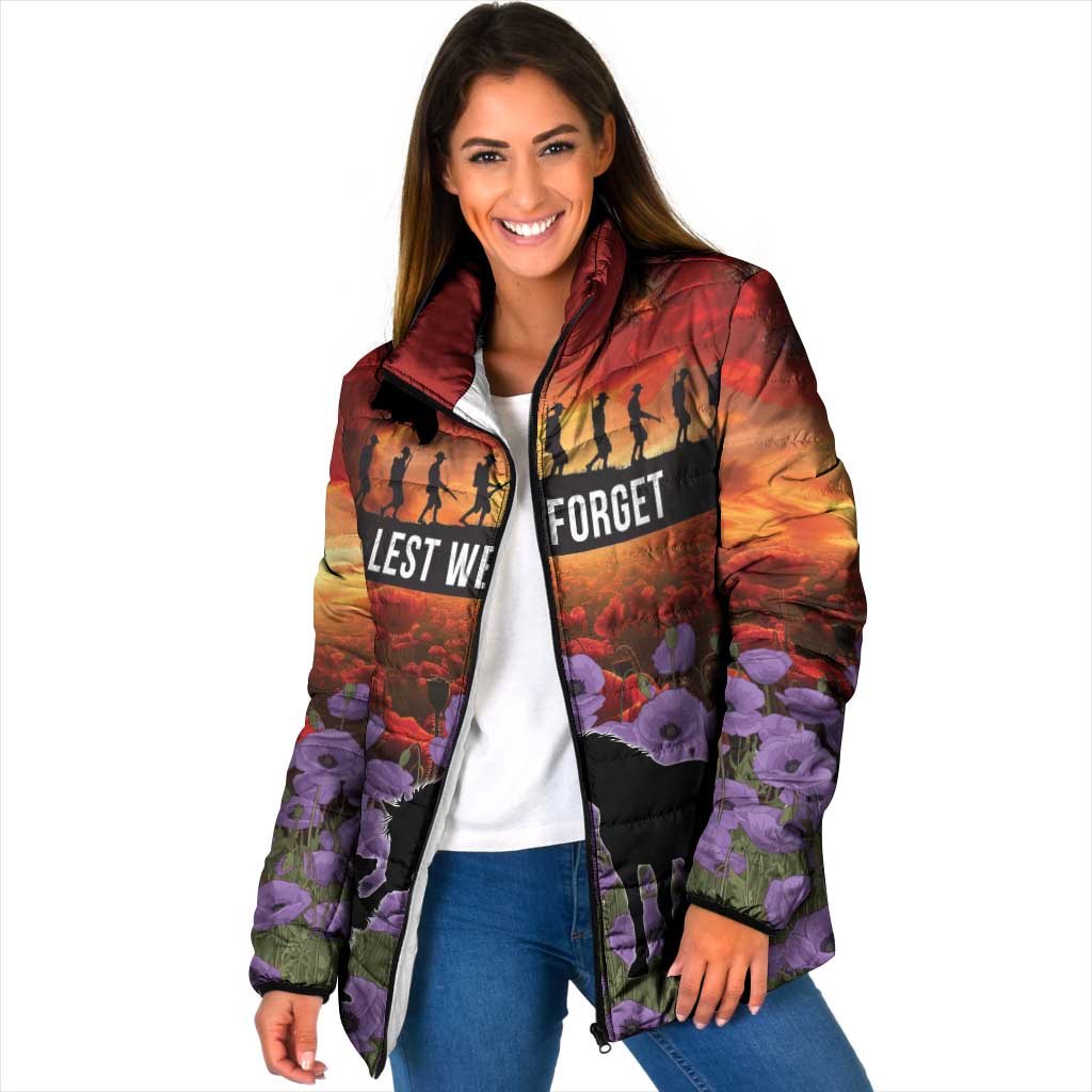 Personalised ANZAC Day Padded Jacket Remembering the Animals of War LT19 Women Purple - Polynesian Pride
