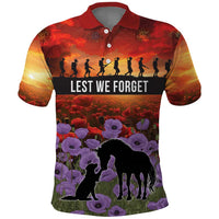 Personalised ANZAC Day Polo Shirt Remembering the Animals of War LT19 Purple - Polynesian Pride
