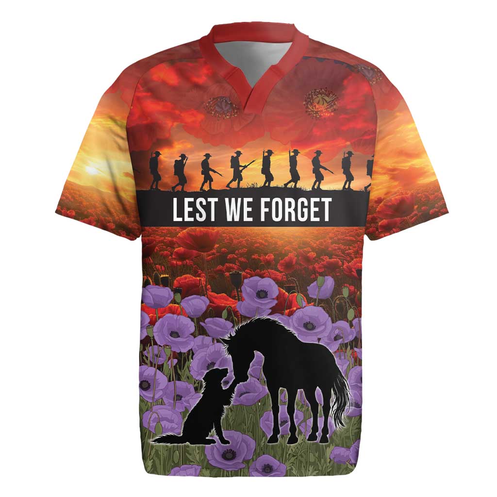 Personalised ANZAC Day Rugby Jersey Remembering the Animals of War LT19 Purple - Polynesian Pride