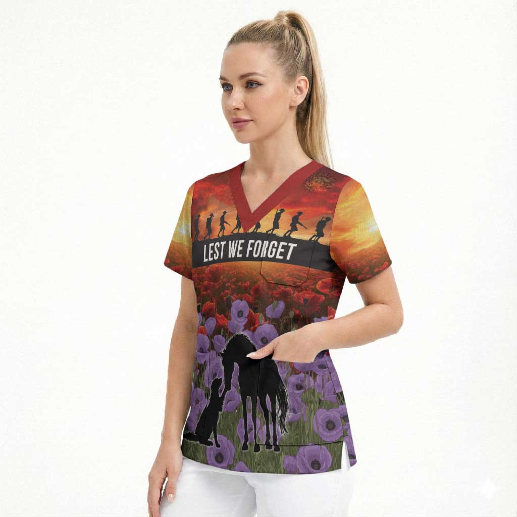 Personalised ANZAC Day Scrub Top Remembering the Animals of War LT19 - Polynesian Pride