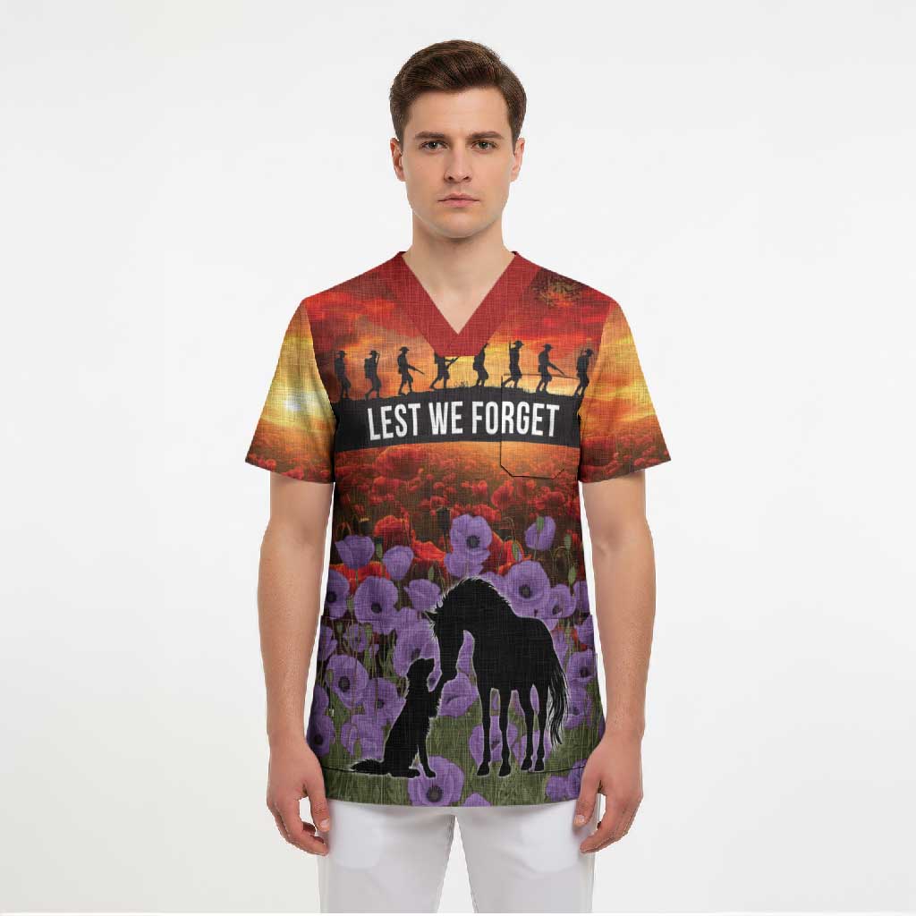 Personalised ANZAC Day Scrub Top Remembering the Animals of War LT19 - Polynesian Pride