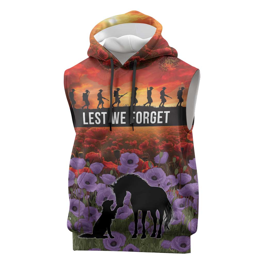 Personalised ANZAC Day Sleeveless Hoodie Remembering the Animals of War LT19 Purple - Polynesian Pride