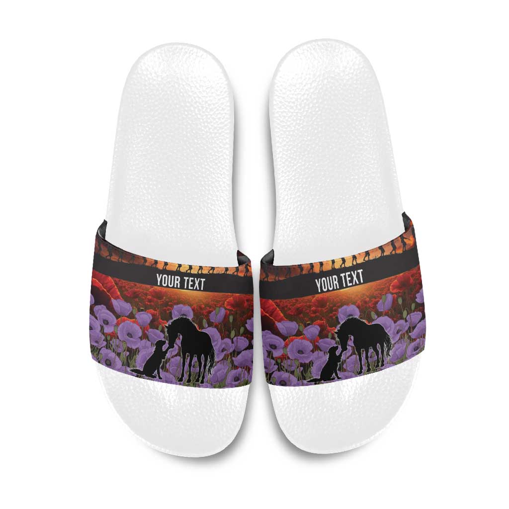 Personalised ANZAC Day Slide Sandals Remembering the Animals of War LT19 Purple - Polynesian Pride