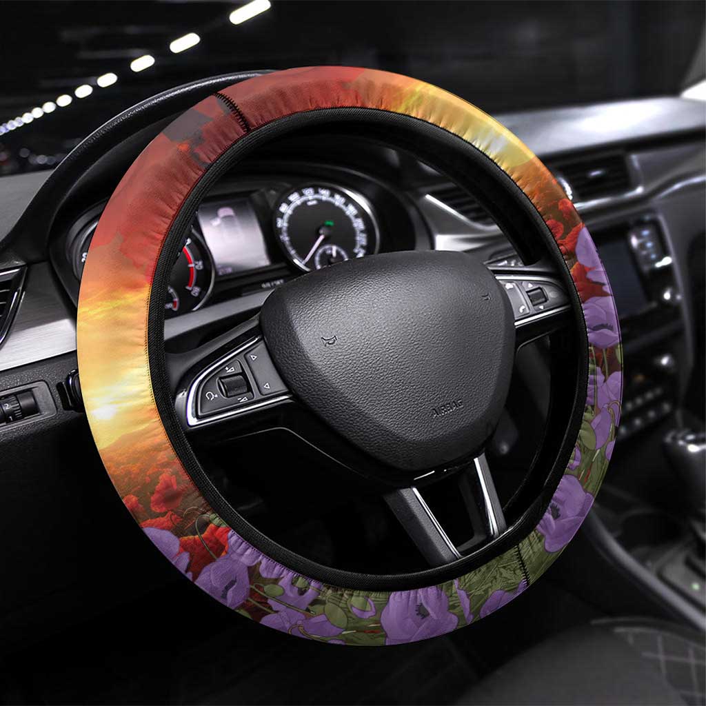 ANZAC Day Steering Wheel Cover Remembering the Animals of War LT19 Universal Fit Purple - Polynesian Pride