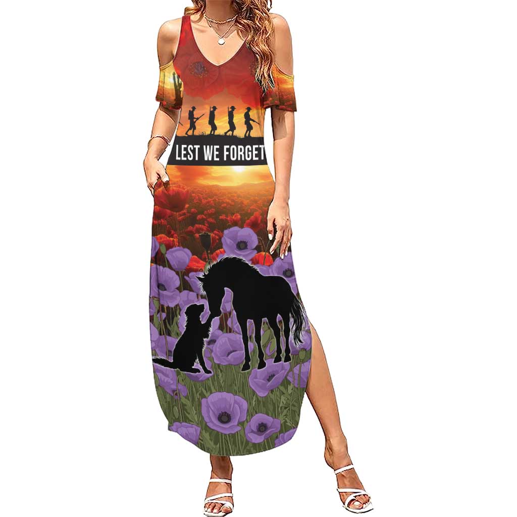 Personalised ANZAC Day Summer Maxi Dress Remembering the Animals of War LT19 Women Purple - Polynesian Pride