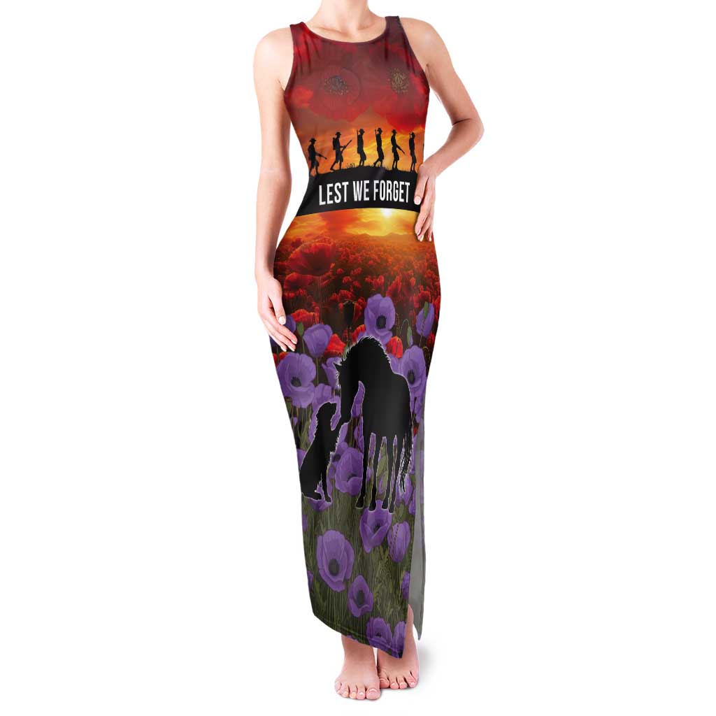 Personalised ANZAC Day Tank Maxi Dress Remembering the Animals of War LT19 Women Purple - Polynesian Pride