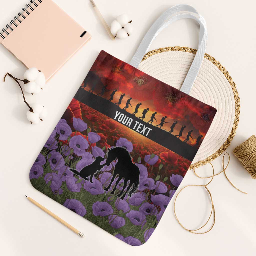 Personalised ANZAC Day Tote Bag Remembering the Animals of War LT19 White Strap One Size Purple - Polynesian Pride
