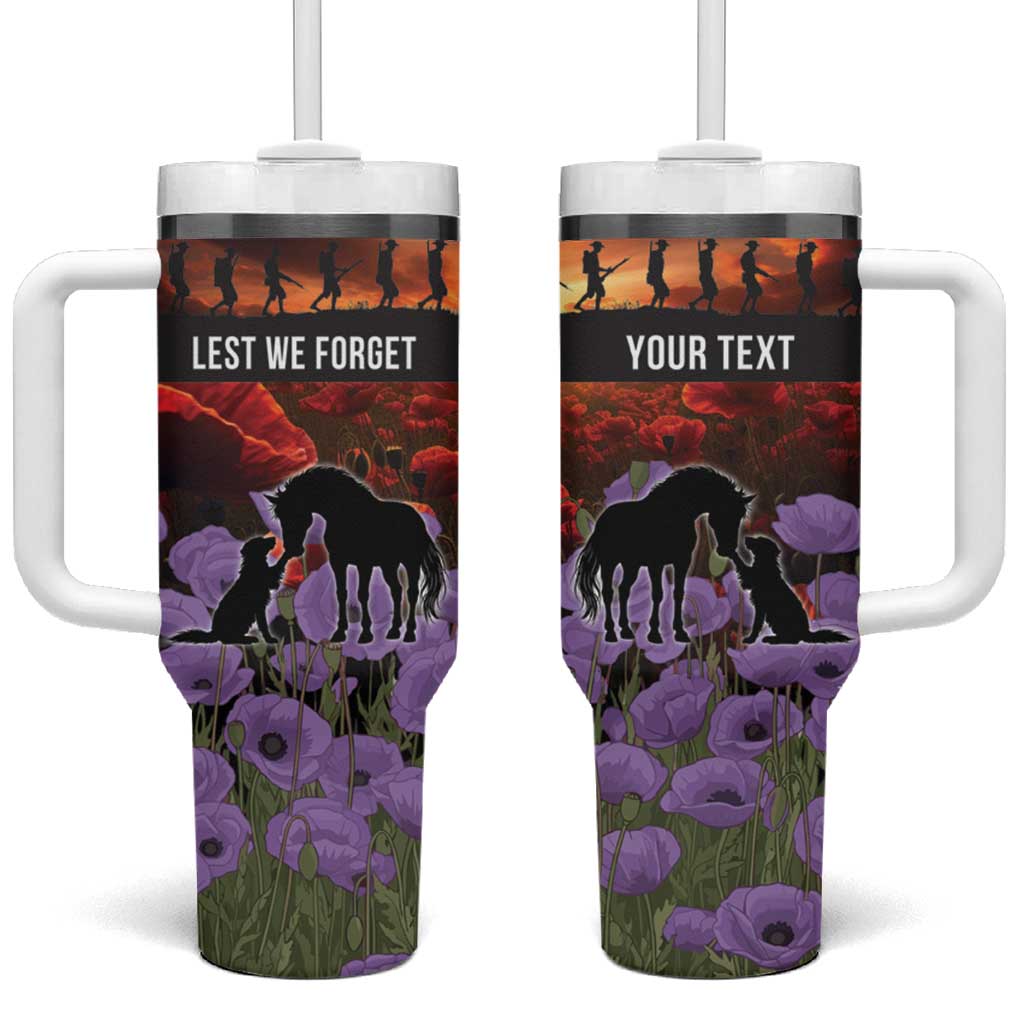 Personalised ANZAC Day Tumbler With Handle Remembering the Animals of War LT19 One Size: 40 oz Purple - Polynesian Pride