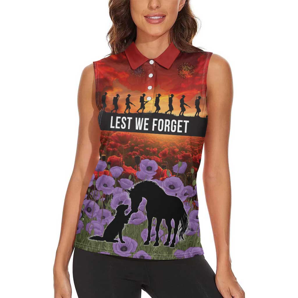 Personalised ANZAC Day Women Sleeveless Polo Shirt Remembering the Animals of War LT19 - Polynesian Pride