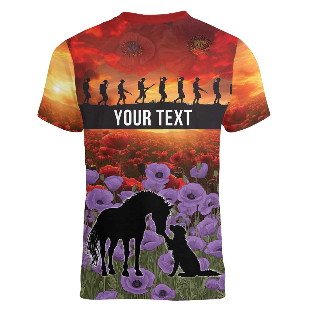 Personalised ANZAC Day Women V-Neck T-Shirt Remembering the Animals of War LT19 - Polynesian Pride