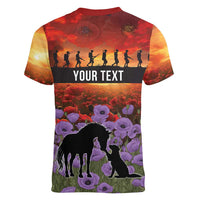 Personalised ANZAC Day Women V-Neck T-Shirt Remembering the Animals of War LT19 - Polynesian Pride