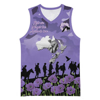 ANZAC Day Basketball Jersey Lest We Forget the Animals Too LT19 Unisex Purple - Polynesian Pride