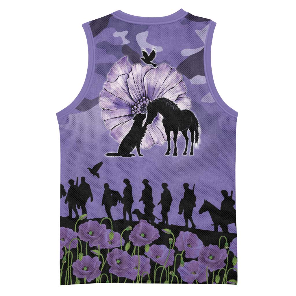 ANZAC Day Basketball Jersey Lest We Forget the Animals Too LT19 - Polynesian Pride