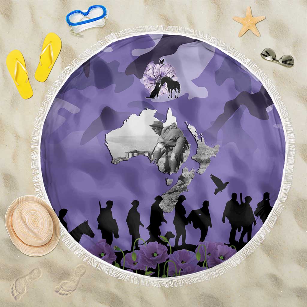 ANZAC Day Beach Blanket Lest We Forget the Animals Too LT19 One Size 150cm Purple - Polynesian Pride