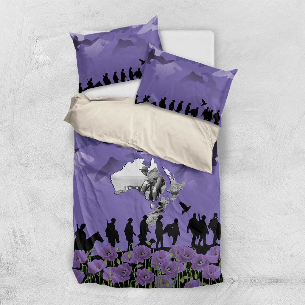 ANZAC Day Bedding Set Lest We Forget the Animals Too LT19 US Twin 172cm x 218cm Purple - Polynesian Pride