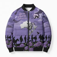 ANZAC Day Bomber Puffer Jacket Lest We Forget the Animals Too LT19 Unisex Purple - Polynesian Pride